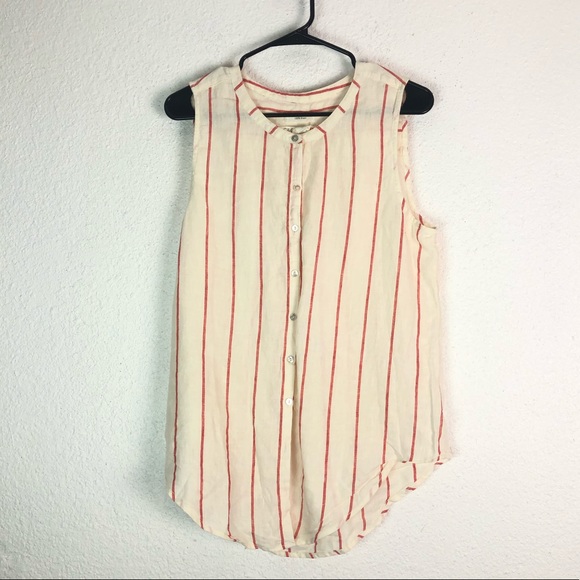 C&C Linen Striped Top Button Down Sleeveless Beige Red M - Picture 1 of 6
